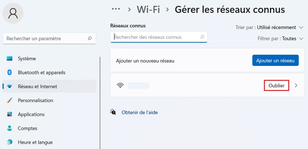 Supprimer un réseau Wi-Fi enregistré