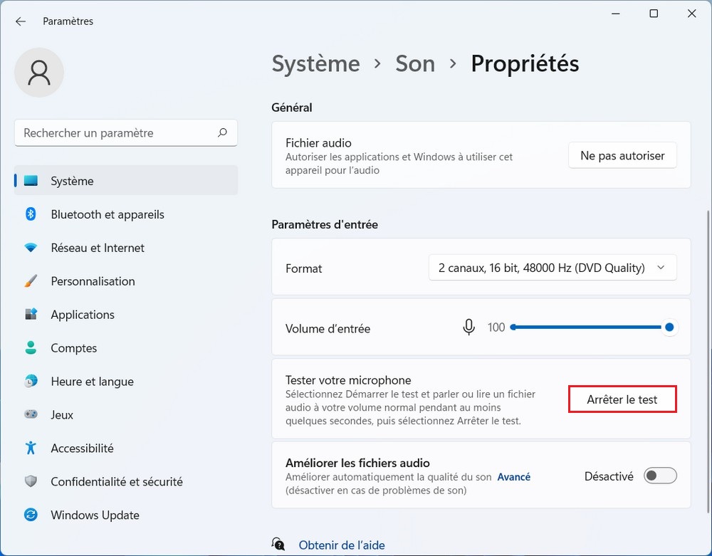 Tester le microphone sur Windows 11