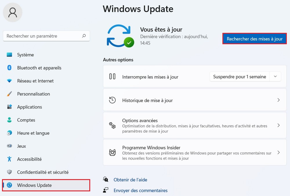 Vérifier les mises à jour de Windows