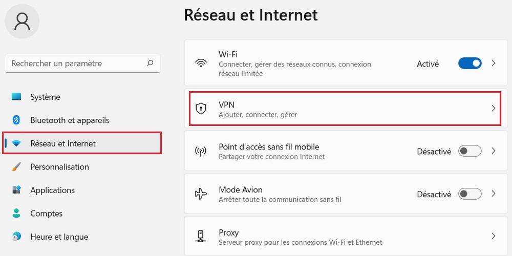 option VPN Windows 11