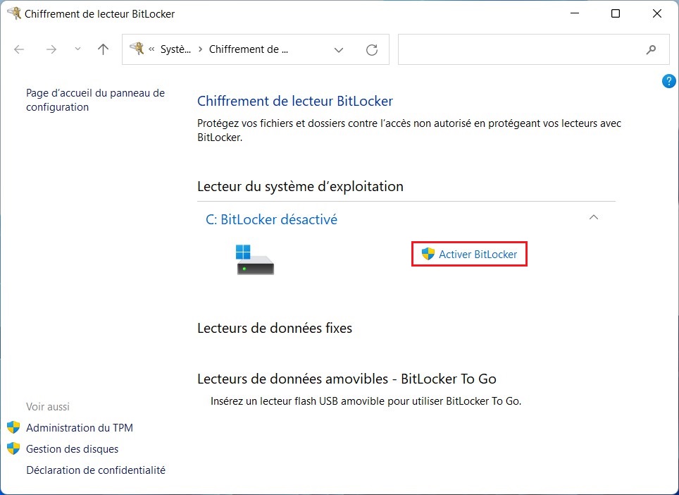 Activer BitLocker