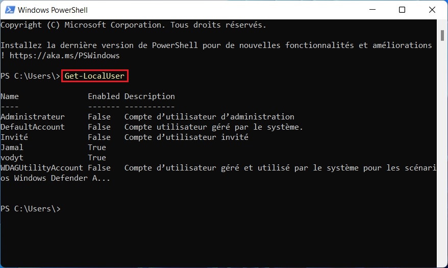 Afficher tous les comptes avec PowerShell