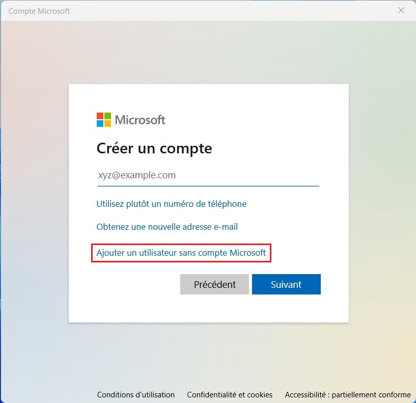 Ajouter un utilisateur sans compte Microsoft