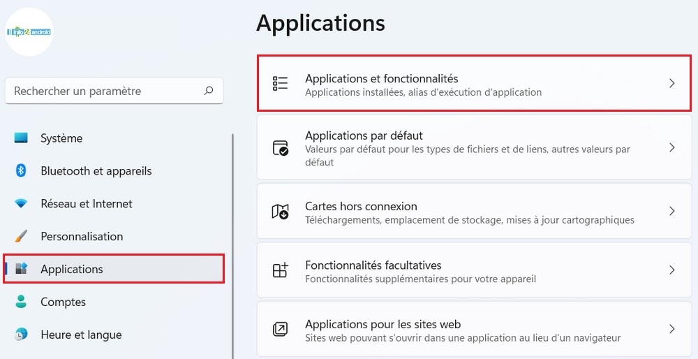 Applications et fonctionnalités