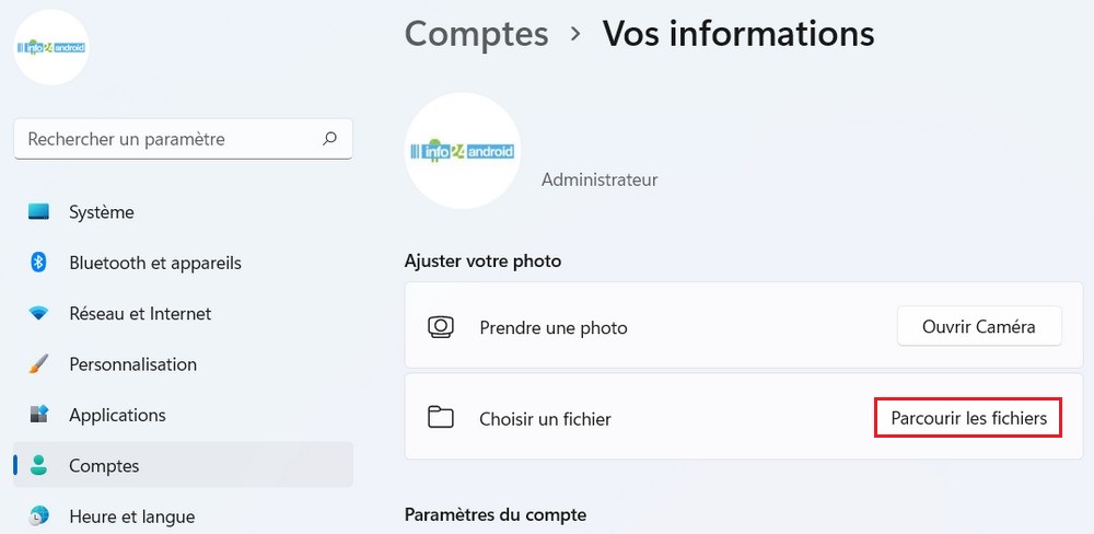 Changer la photo d'un compte utilisateur