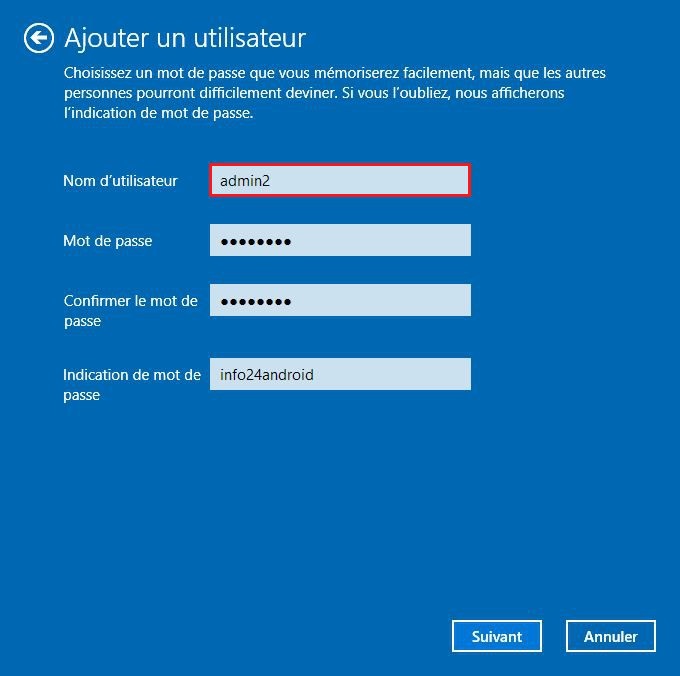 Créer le compte utilisateur local sous Windows 10