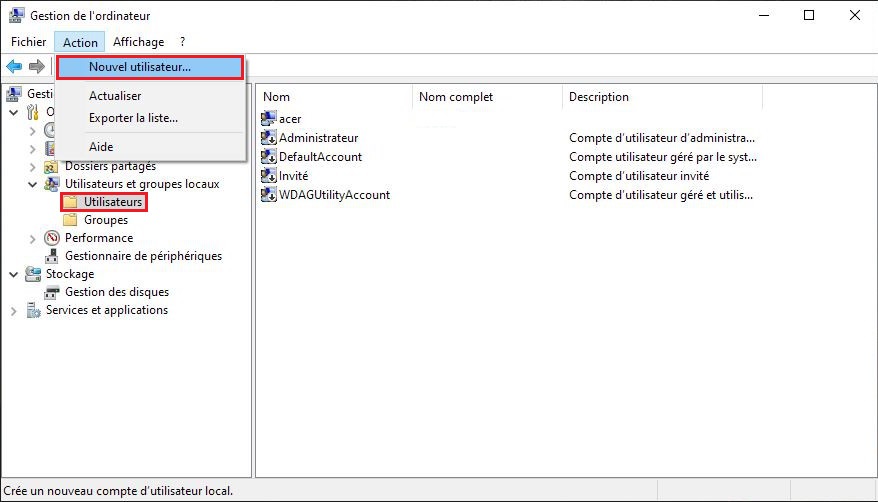 Créer un compte local à partir de la gestion de l'ordinateur