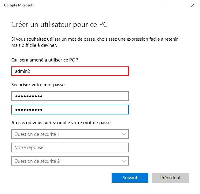 Créer un compte utilisateur local sur Windows 10