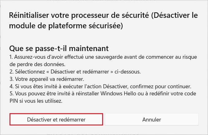 Effacer le TPM sur Windows 10