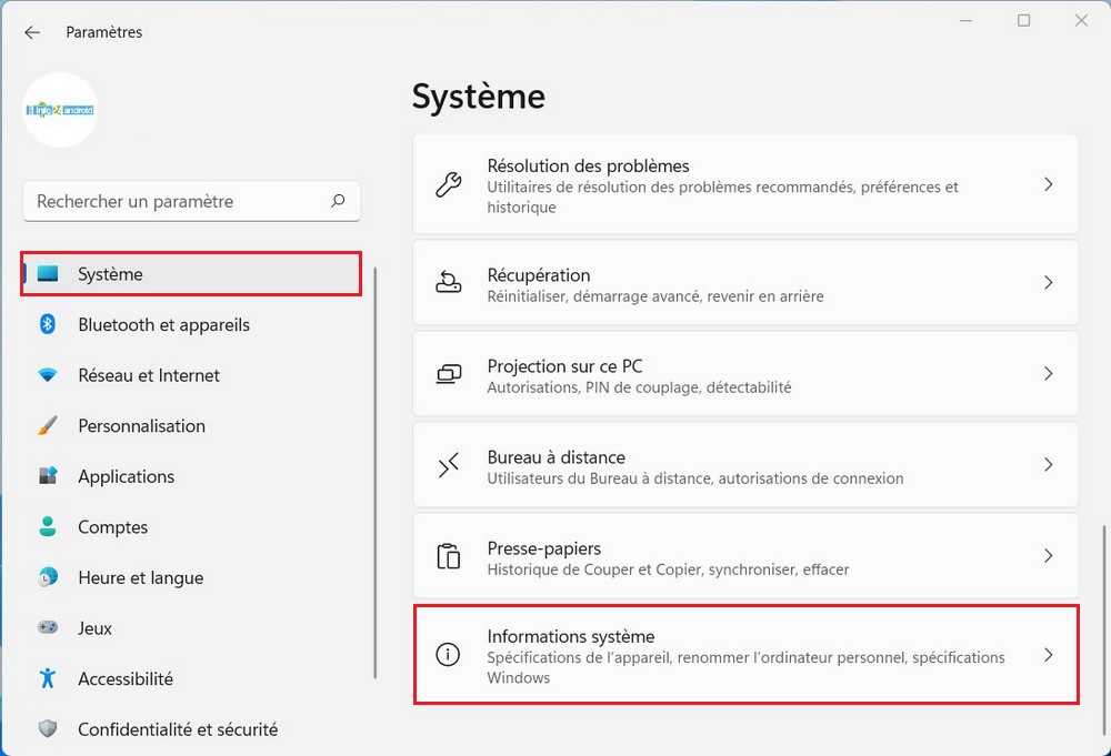 Informations système