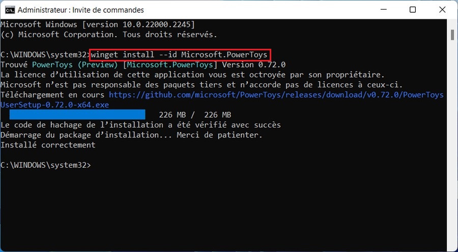 Installer PowerToys à partir de l'invite de commandes