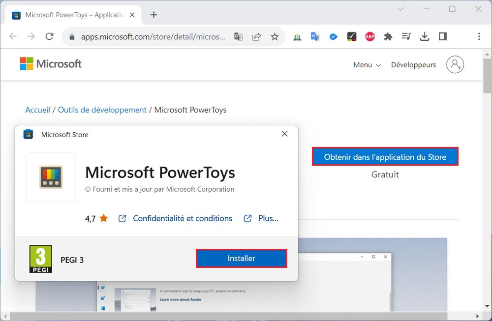 Installer PowerToys à partir du Microsoft Store