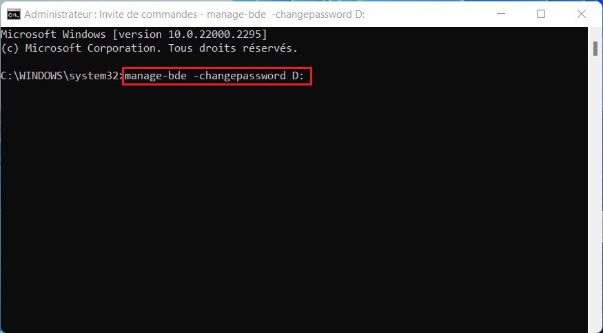 La commande pour modifier le mot de passe BitLocker