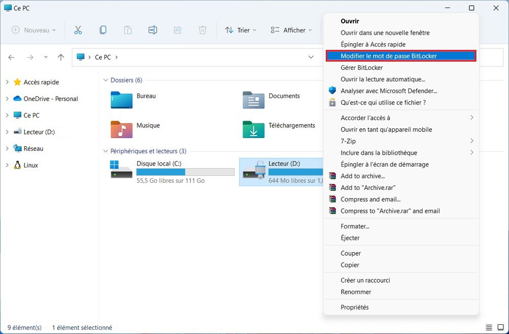 Modifier le mot de passe BitLocker