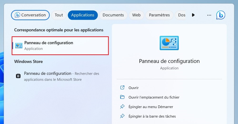 Panneau de configuration