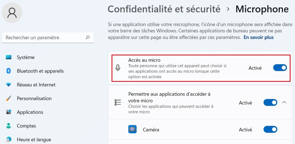 Permettre aux applications d'accéder à votre micro