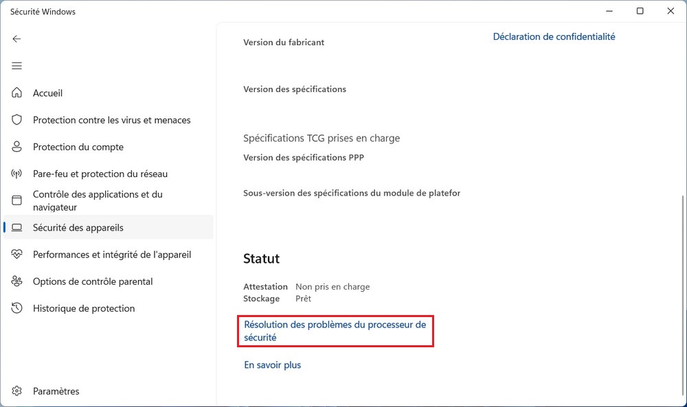 Résolution des problèmes du processeur de sécurité