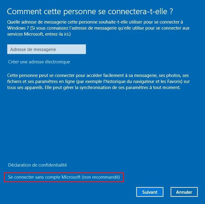 Se connecter sans compte Microsoft