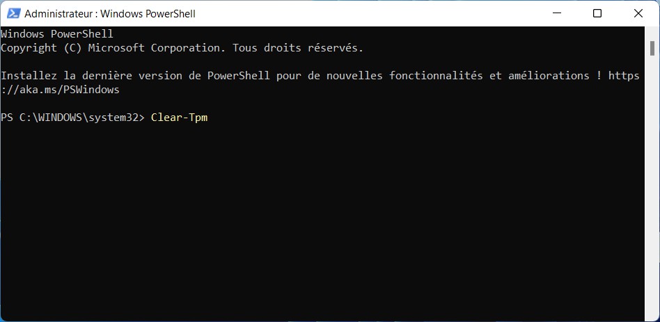 Utiliser Windows PowerShell pour effacer le TPM