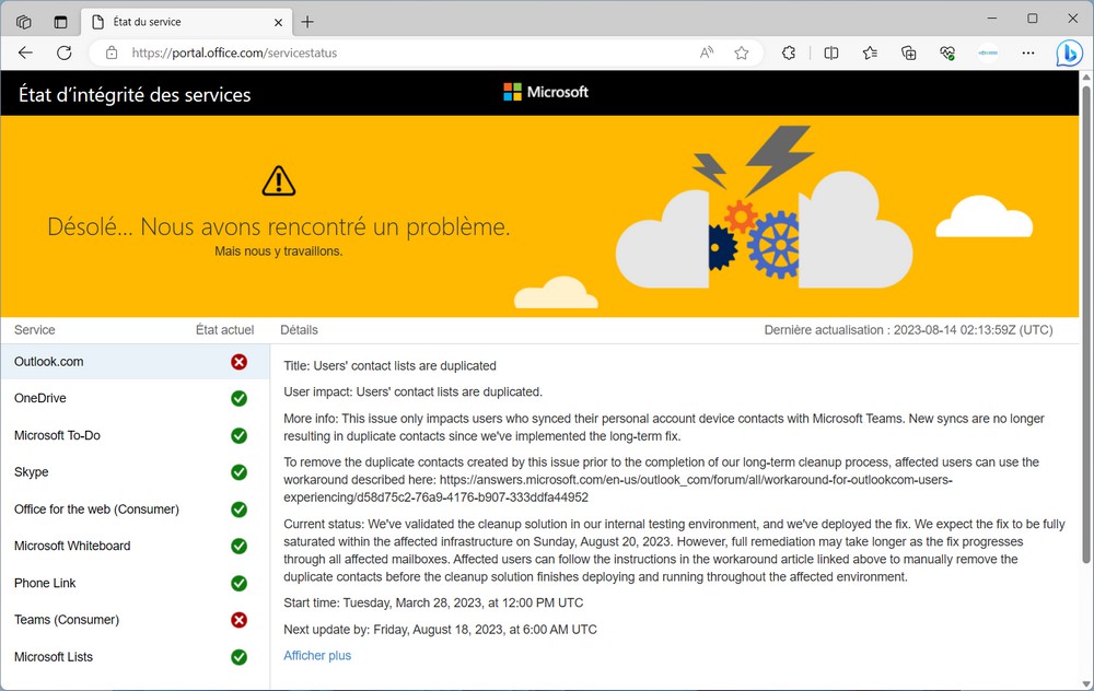 Vérifier l'état du service OneDrive