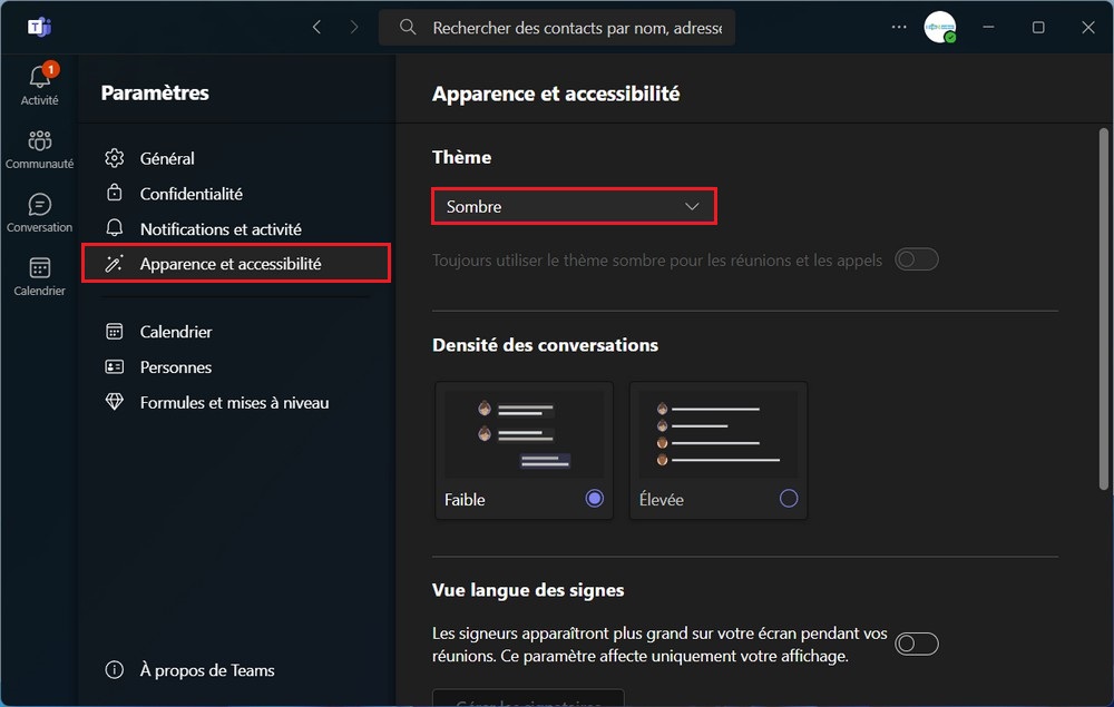 Activer le mode sombre sur Microsoft Teams