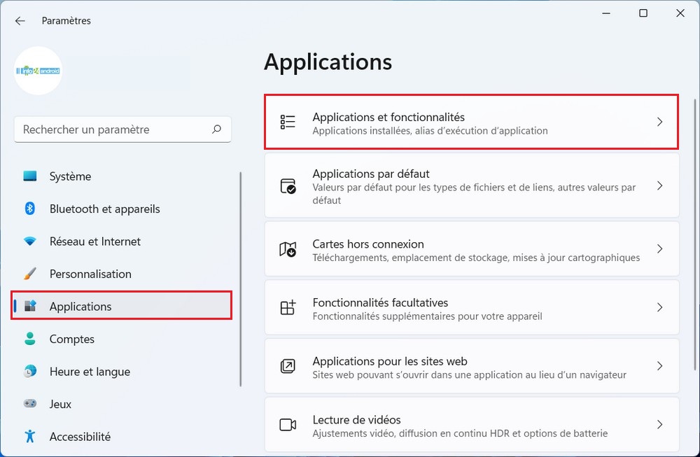 Applications et fonctionnalités