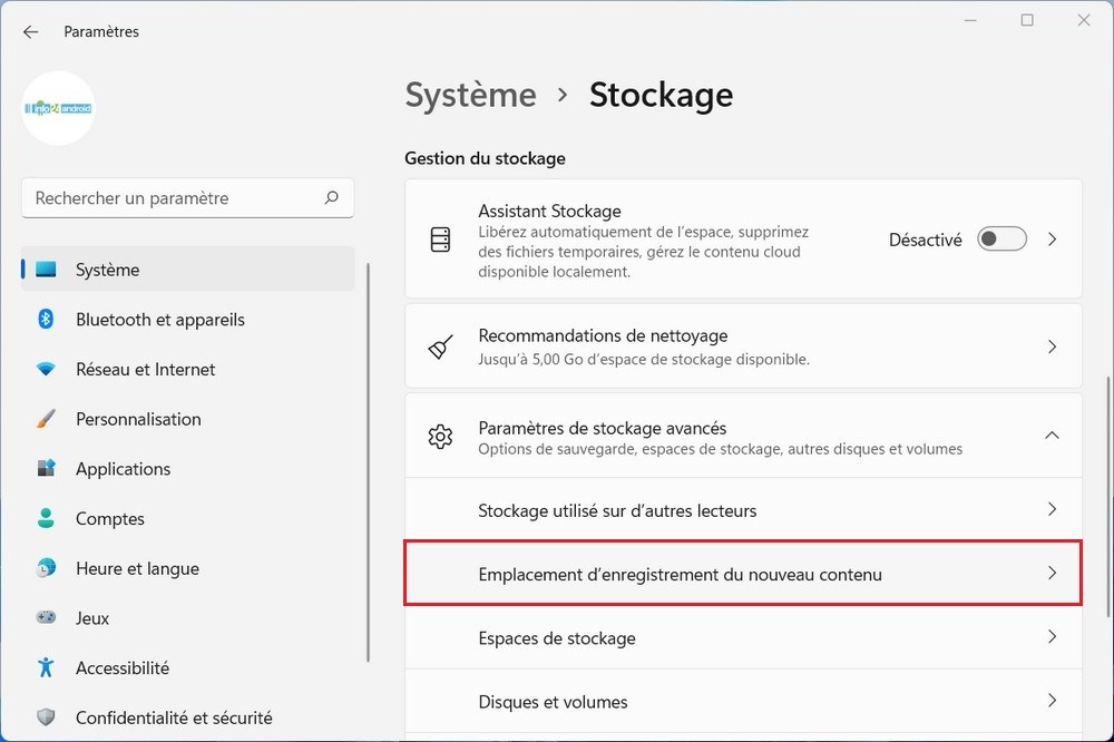 Changer Emplacement du dossier de téléchargements