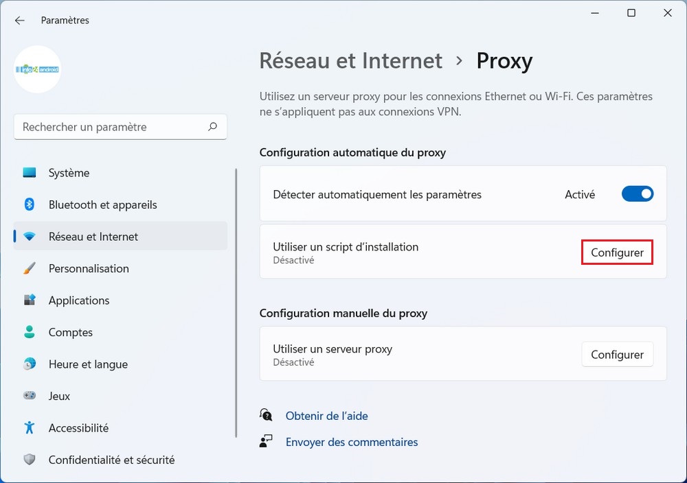 Configurer le Proxy sous Windows