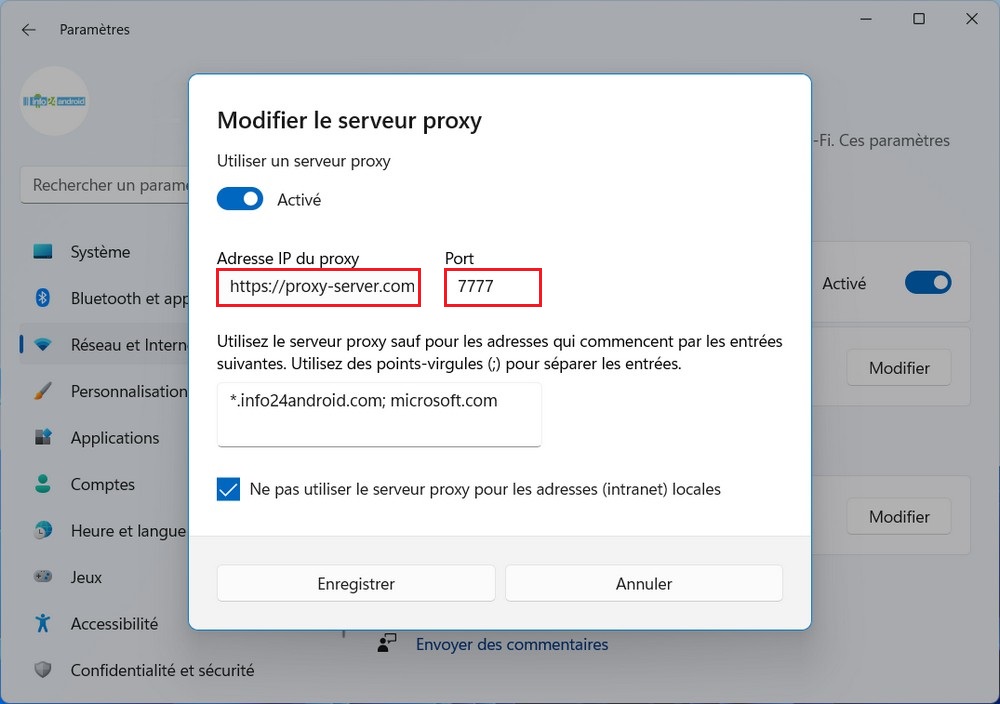 Configurer le proxy automatique avec la configuration manuelle