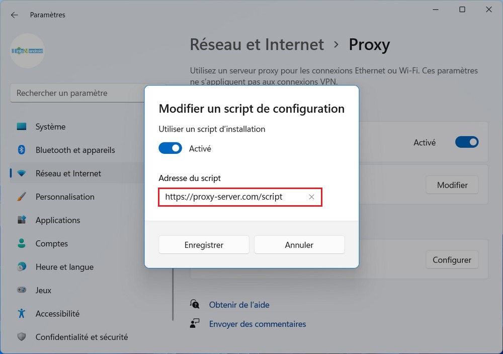 Configurer le proxy avec un script d'installation