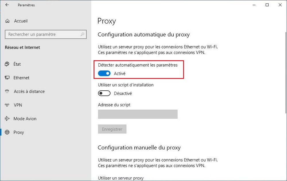 Configurer le serveur proxy sur Windows 10