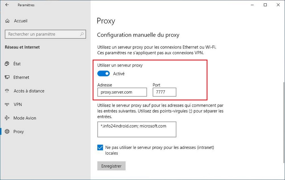 Configurer un proxy à l'aide de la configuration manuelle