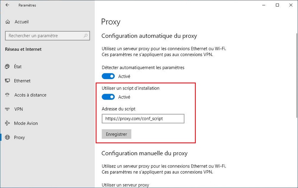 Configurer un proxy automatique avec un script d'installation