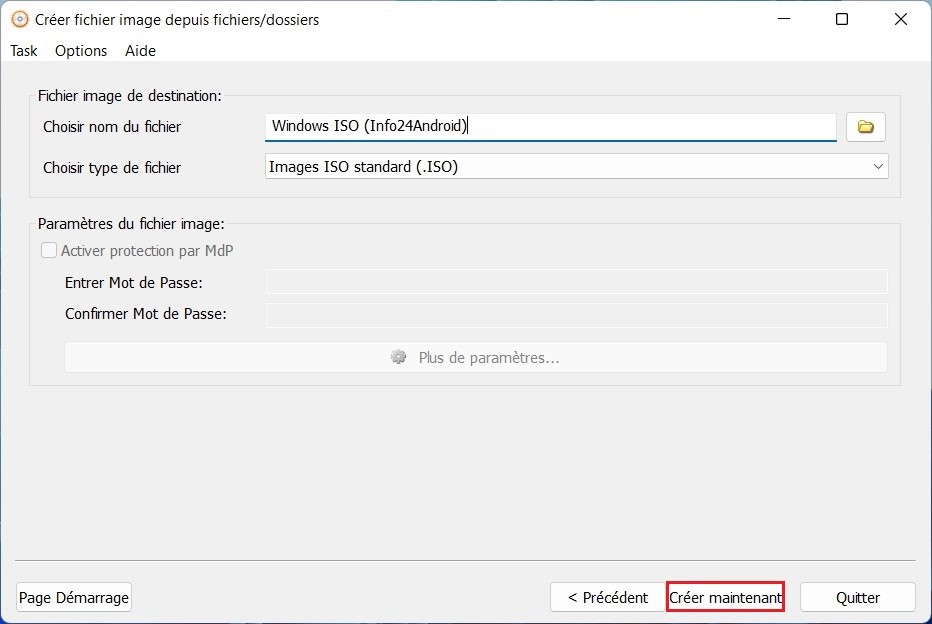 Démarrer le processus de création de l'image ISO