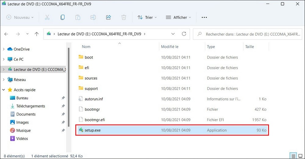 Démarrer le programme d'installation Windows 11