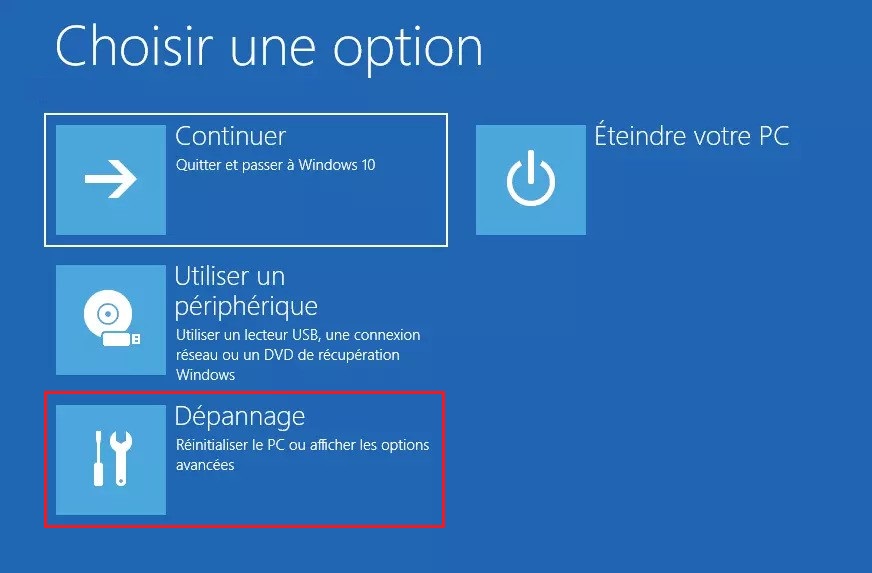 Dépannage Options avancées