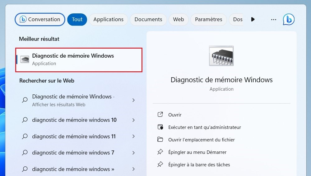 Diagnostic de mémoire Windows