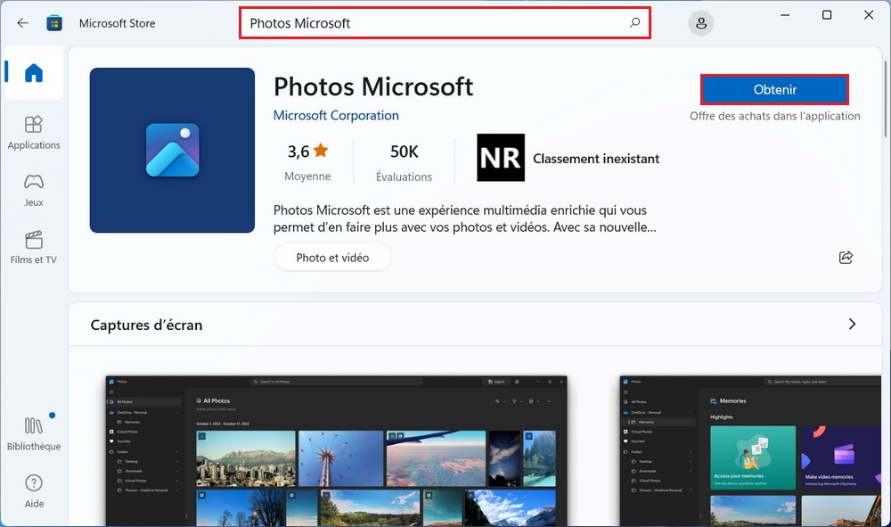 Installer l'application Photos