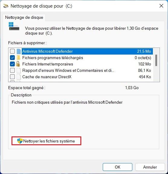 Nettoyer les fichiers système