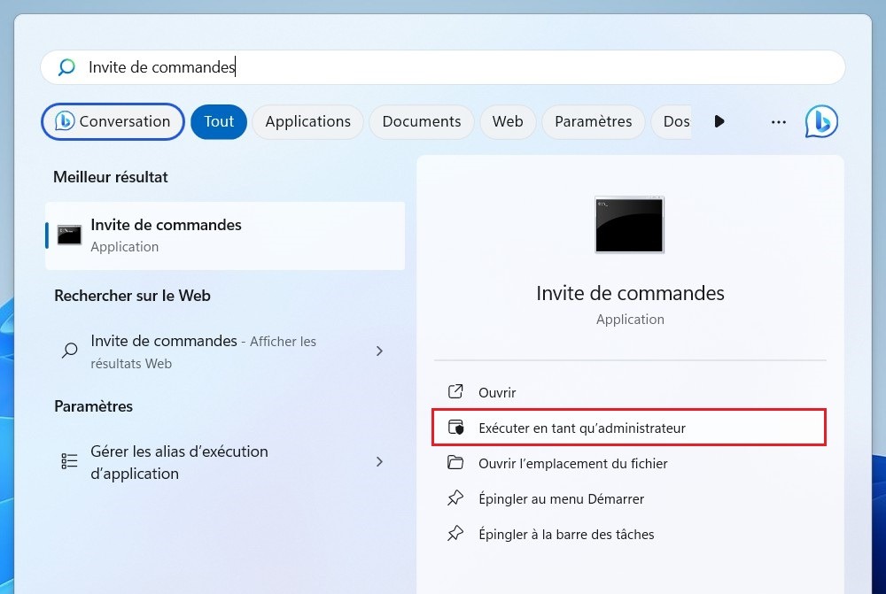 Ouvrez Invite de commandes dans Windows 11