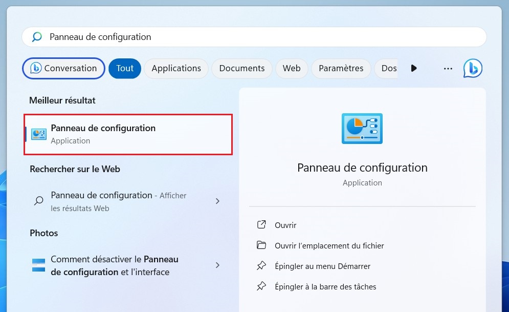 Ouvrez le Panneau de configuration