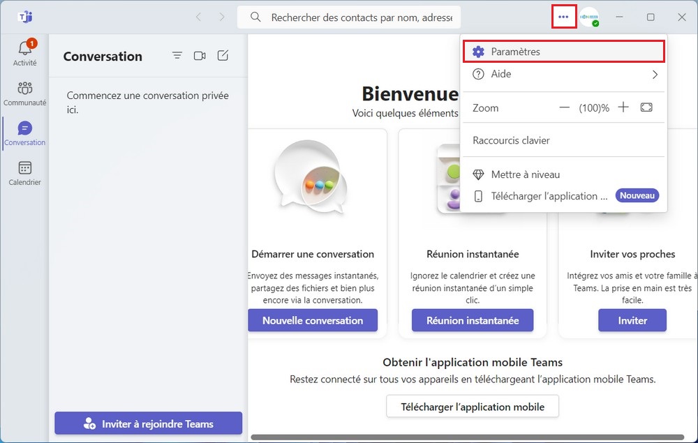 Paramètres Microsoft Teams