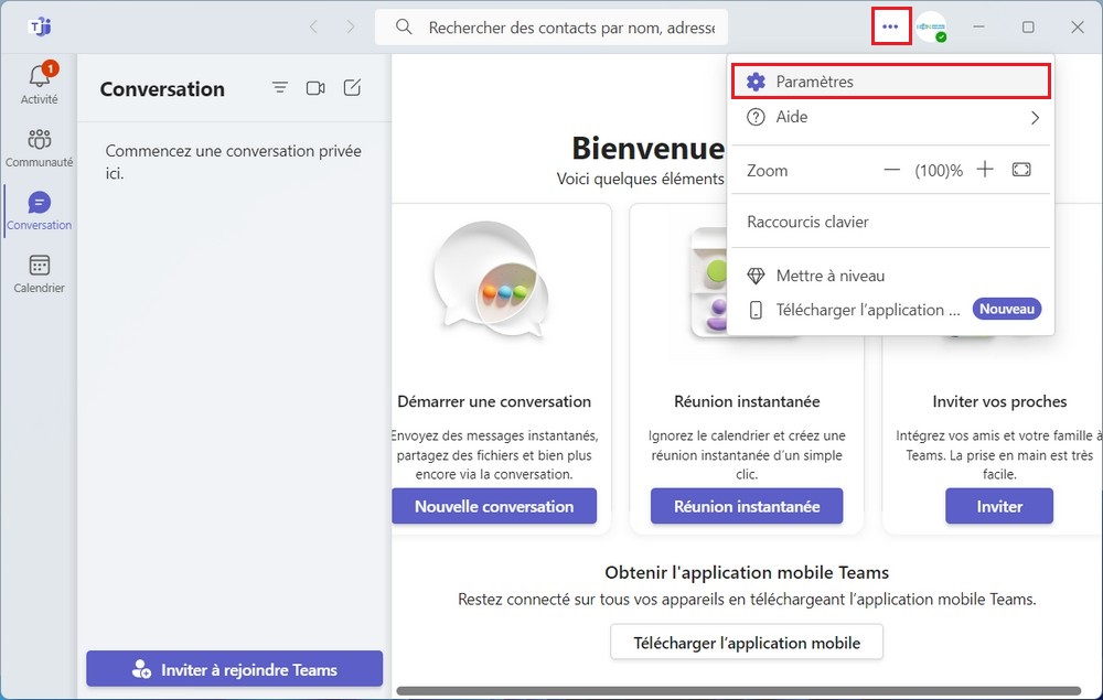 Paramètres Microsoft Teams