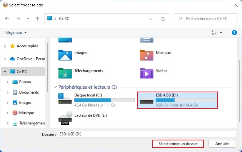 Sélectionnez la clé USB bootable