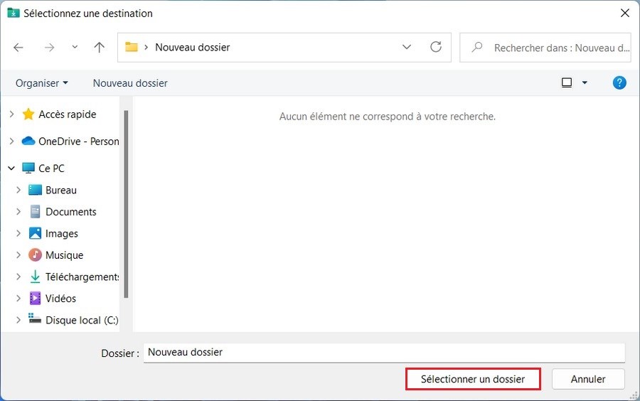 Sélectionnez le dossier Téléchargements