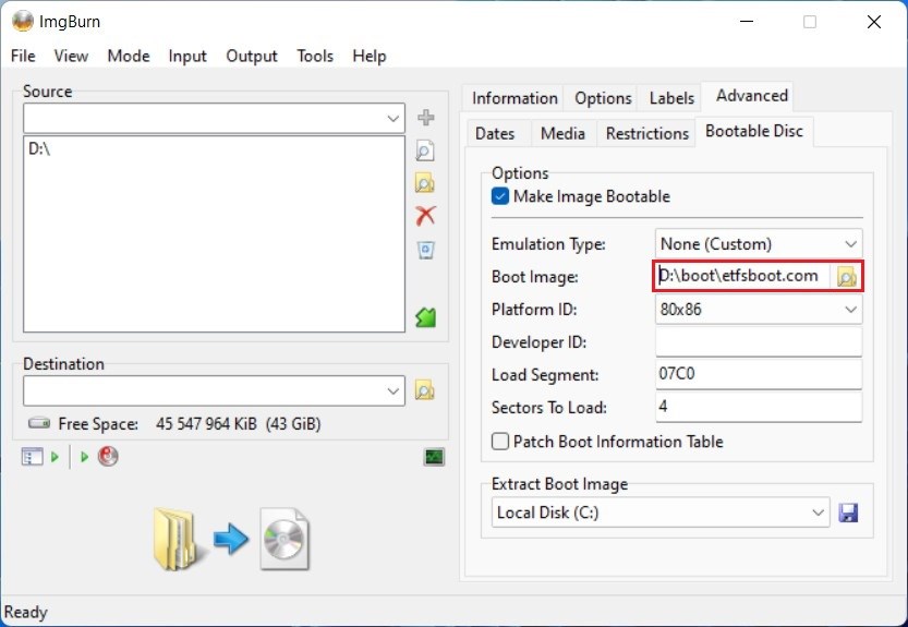 Sélectionnez le fichier image de démarrage