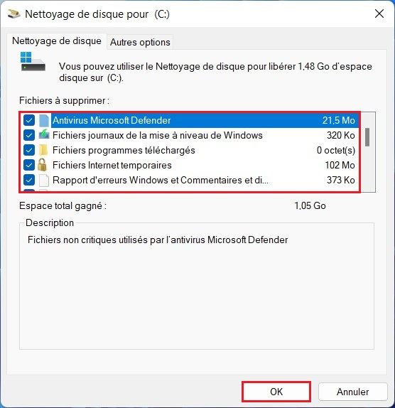Supprimer les fichiers temporaires à partir du nettoyage de disque