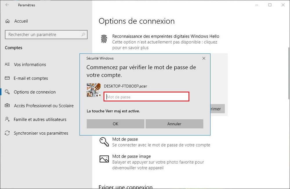 Supprimer un code PIN sous Windows 10