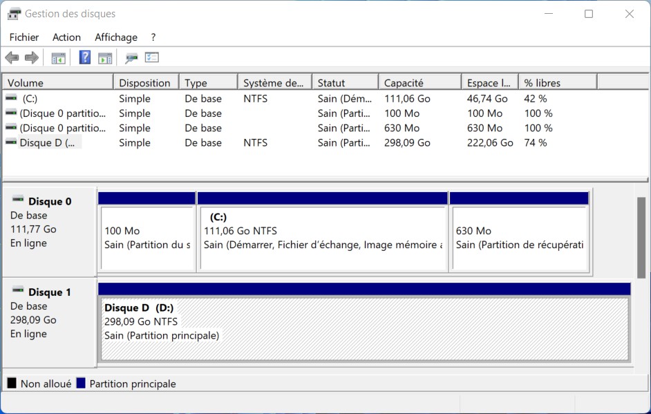 Utiliser l'outil de gestion de disque