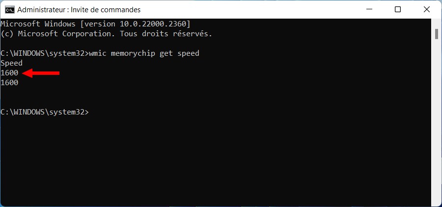 Vérifier la vitesse de la RAM à l'aide de l'invite de commandes